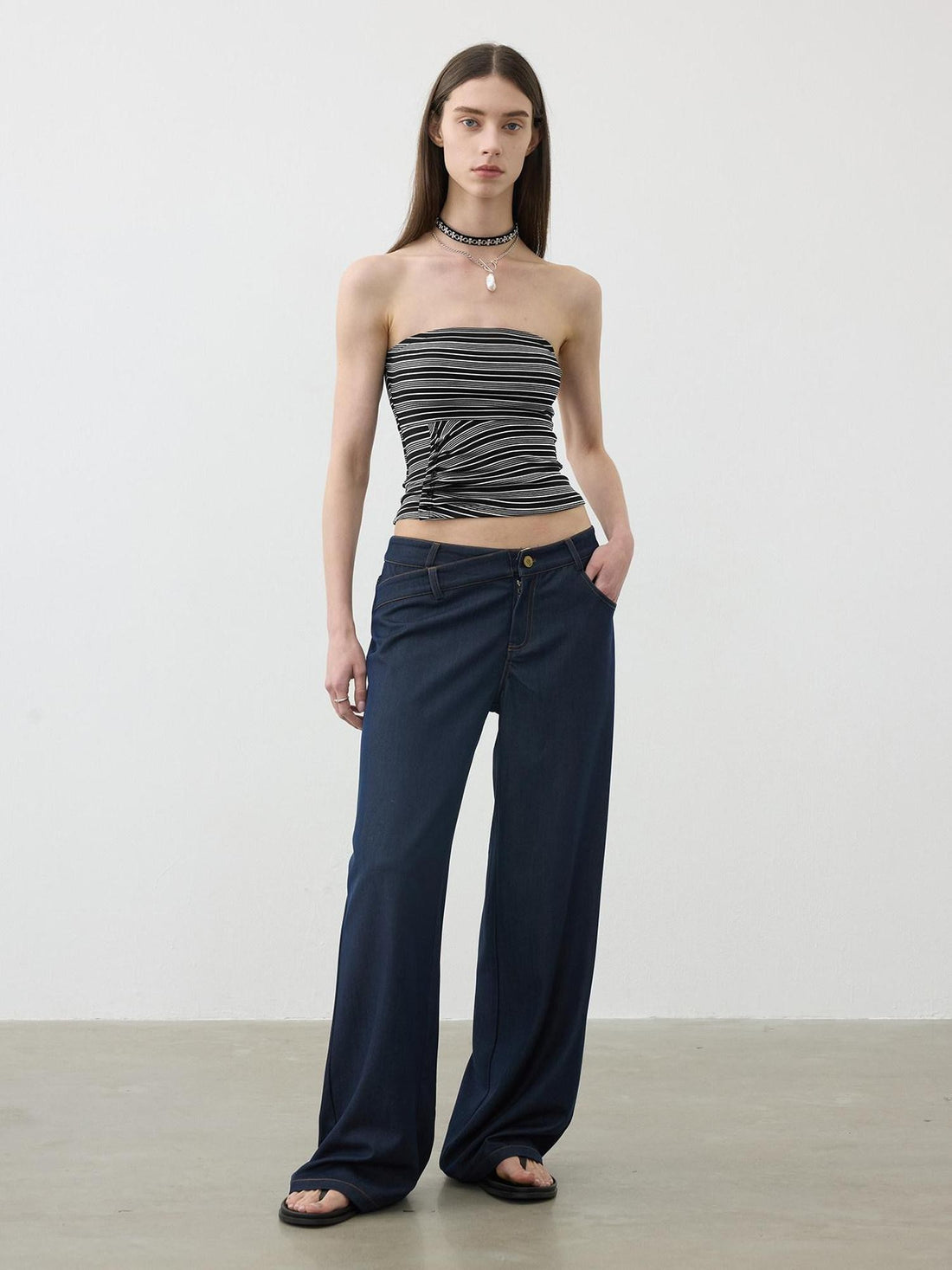 AFTADAWN Striped Asymmetric Ruched Waist Cinched Women&