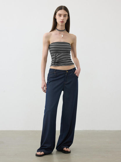 AFTADAWN Striped Asymmetric Ruched Waist Cinched Women&