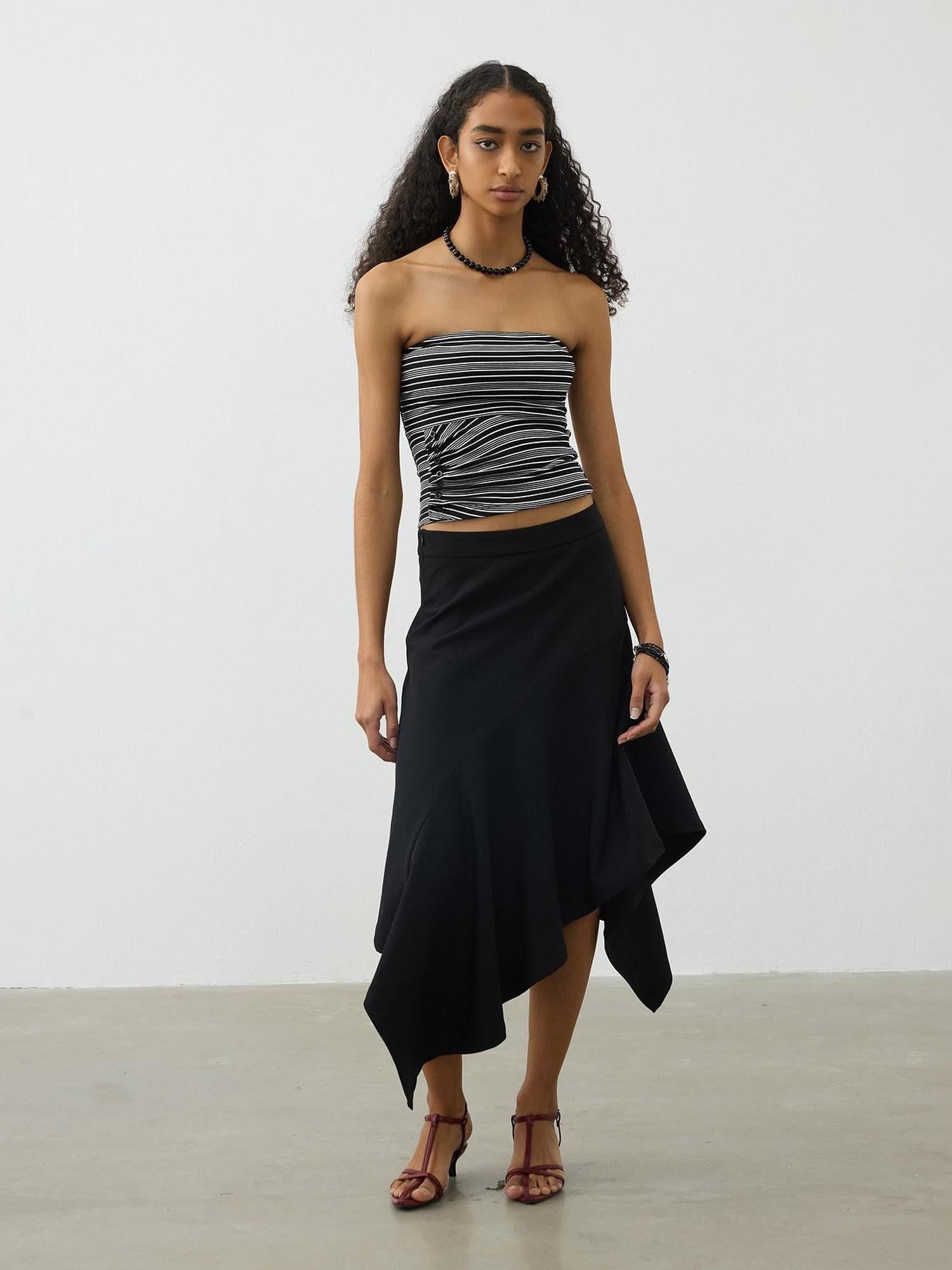 AFTADAWN Striped Asymmetric Ruched Waist Cinched Women&
