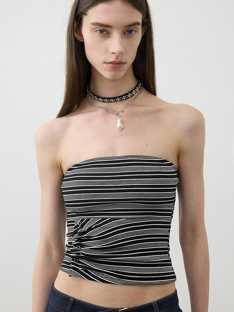 AFTADAWN Striped Asymmetric Ruched Waist Cinched Women&