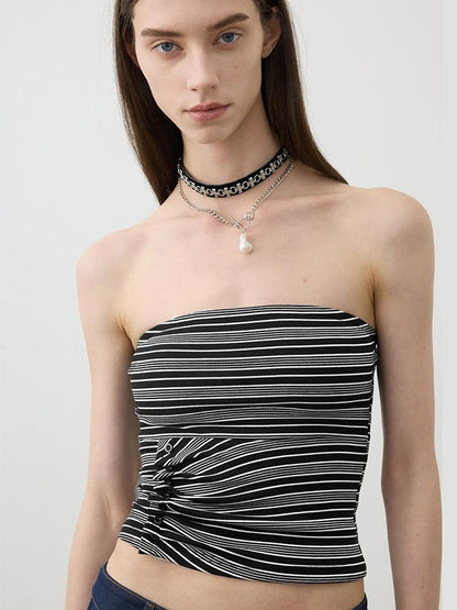 AFTADAWN Striped Asymmetric Ruched Waist Cinched Women&