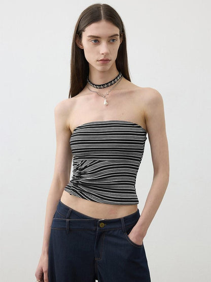 AFTADAWN Striped Asymmetric Ruched Waist Cinched Women&