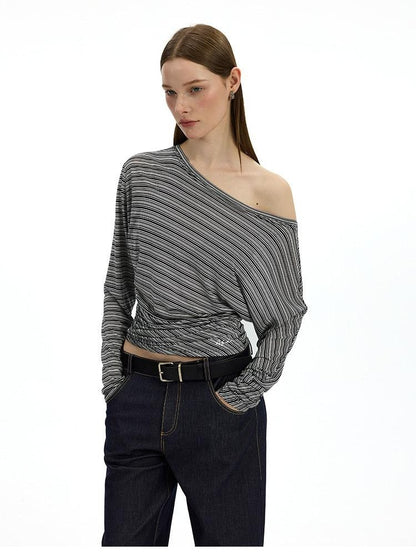 AFTADAWN Striped Asymmetrical One Shoulder Ruched Women&
