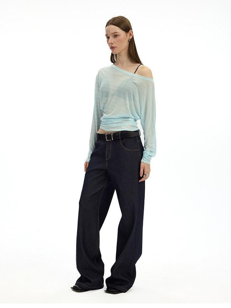 AFTADAWN Striped Asymmetrical One Shoulder Ruched Women&