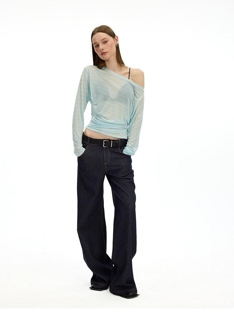 AFTADAWN Striped Asymmetrical One Shoulder Ruched Women&