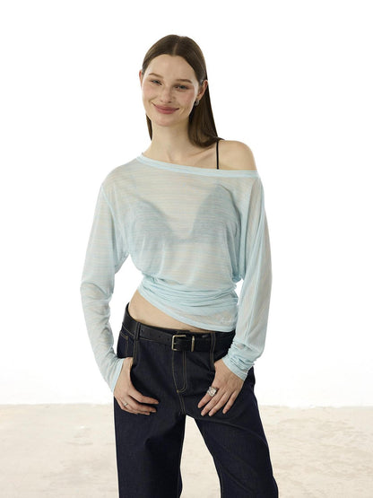 AFTADAWN Striped Asymmetrical One Shoulder Ruched Women&