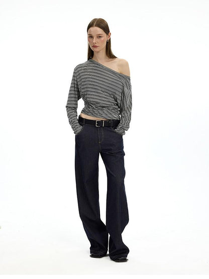 AFTADAWN Striped Asymmetrical One Shoulder Ruched Women&