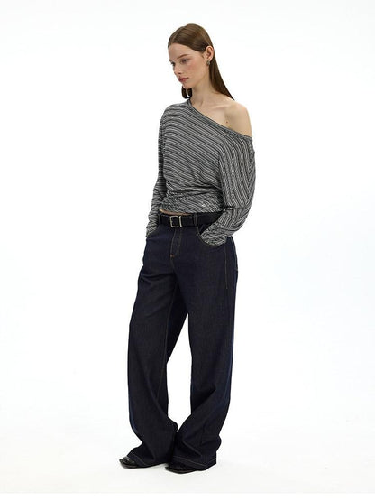 AFTADAWN Striped Asymmetrical One Shoulder Ruched Women&