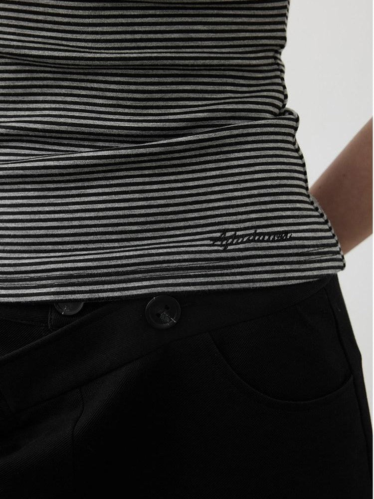 AFTADAWN Striped Asymmetrical Shoulder Cinched Waist Women&