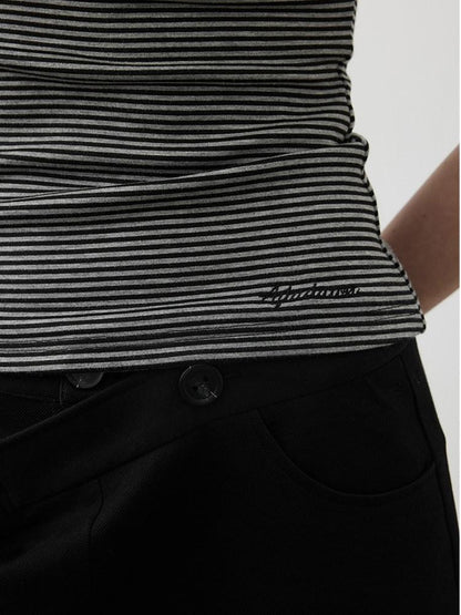 AFTADAWN Striped Asymmetrical Shoulder Cinched Waist Women&