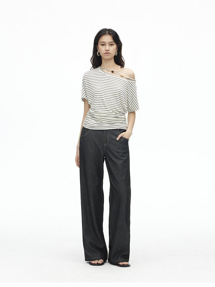 AFTADAWN Striped Beaded Halter Asymmetric Women&