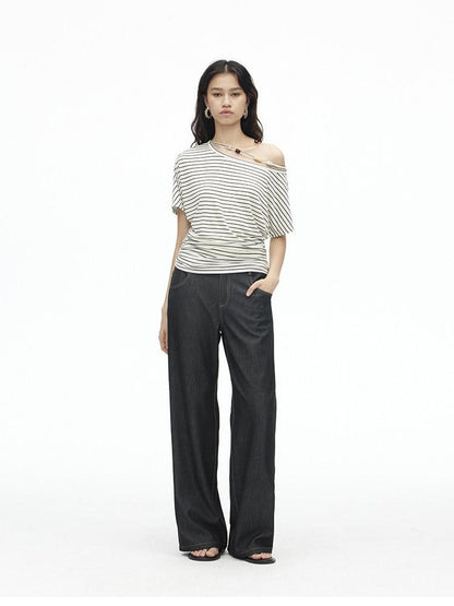 AFTADAWN Striped Beaded Halter Asymmetric Women&
