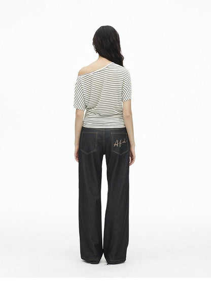 AFTADAWN Striped Beaded Halter Asymmetric Women&