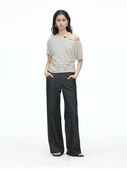 AFTADAWN Striped Beaded Halter Asymmetric Women&