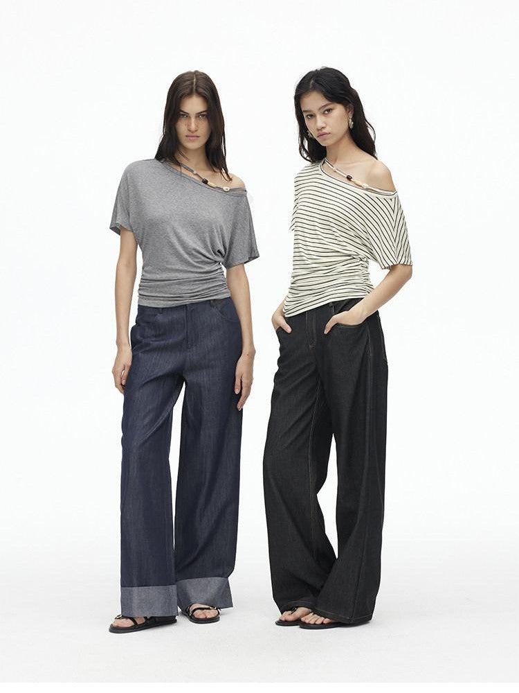 AFTADAWN Striped Beaded Halter Asymmetric Women&