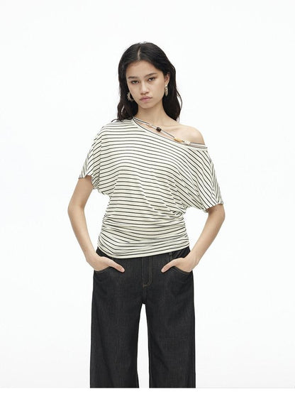 AFTADAWN Striped Beaded Halter Asymmetric Women&