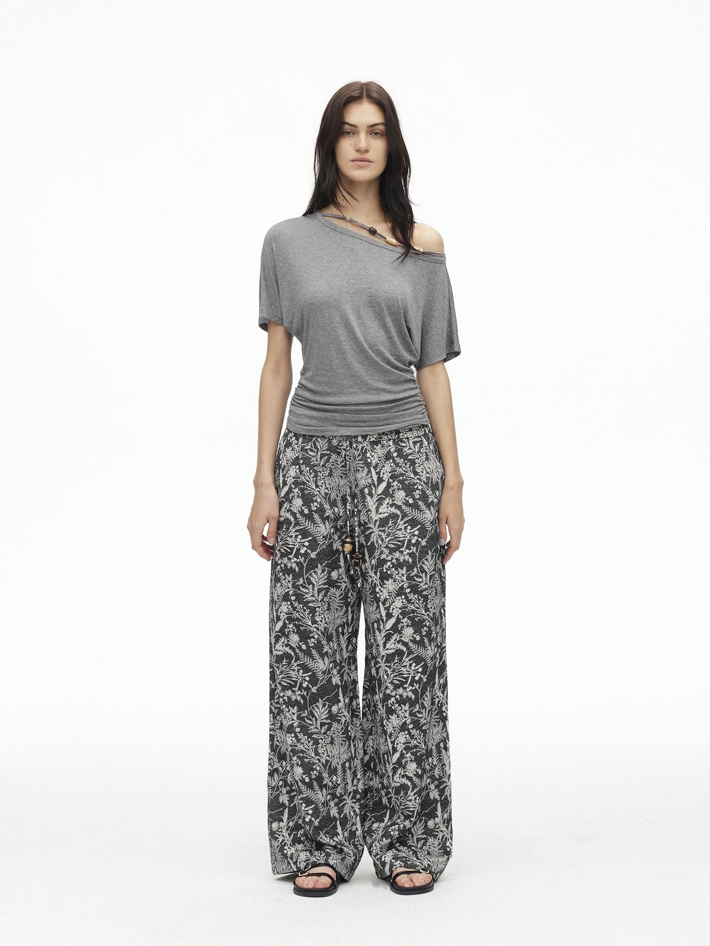 AFTADAWN Striped Beaded Pleated Asymmetric Halter Women&