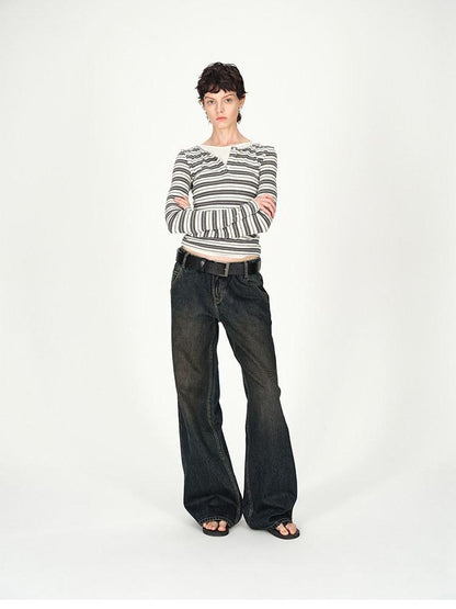 AFTADAWN Striped Colorblock Henley Layered Women&