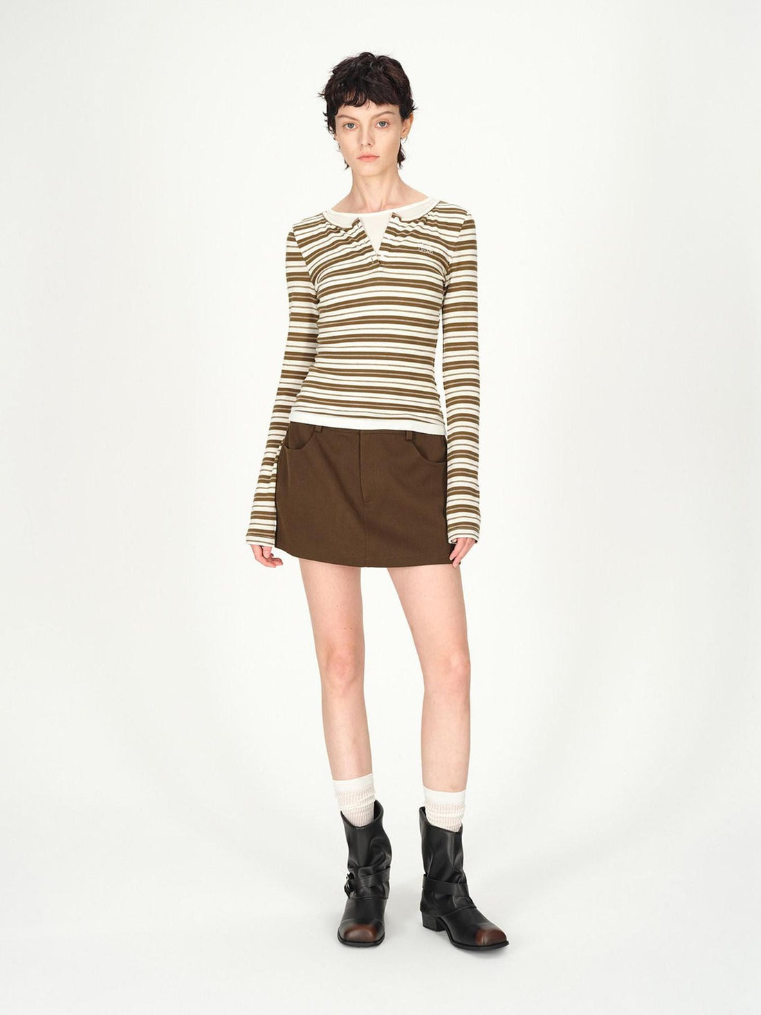 AFTADAWN Striped Colorblock Henley Layered Women&