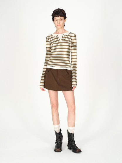 AFTADAWN Striped Colorblock Henley Layered Women&