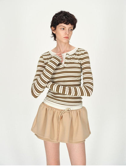 AFTADAWN Striped Colorblock Henley Layered Women&