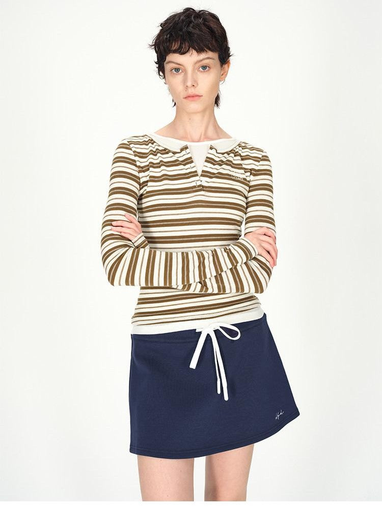 AFTADAWN Striped Colorblock Henley Layered Women&