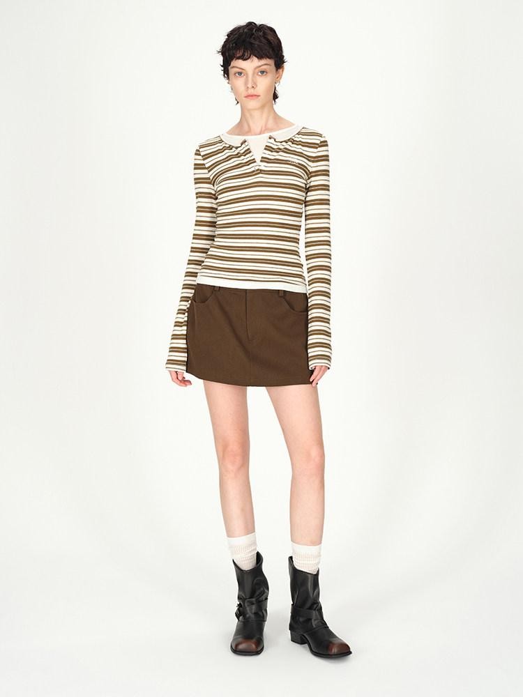 AFTADAWN Striped Colorblock Henley Layered Women&