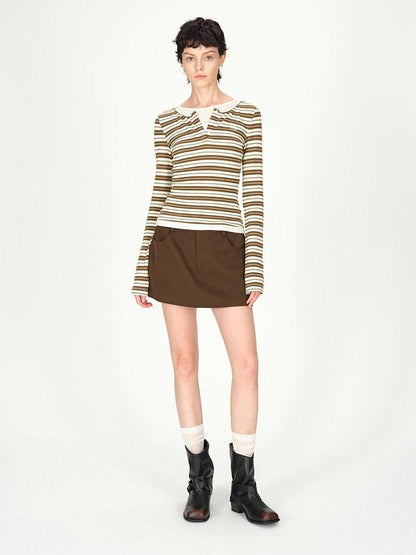 AFTADAWN Striped Colorblock Henley Layered Women&
