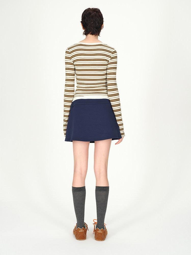 AFTADAWN Striped Colorblock Henley Layered Women&