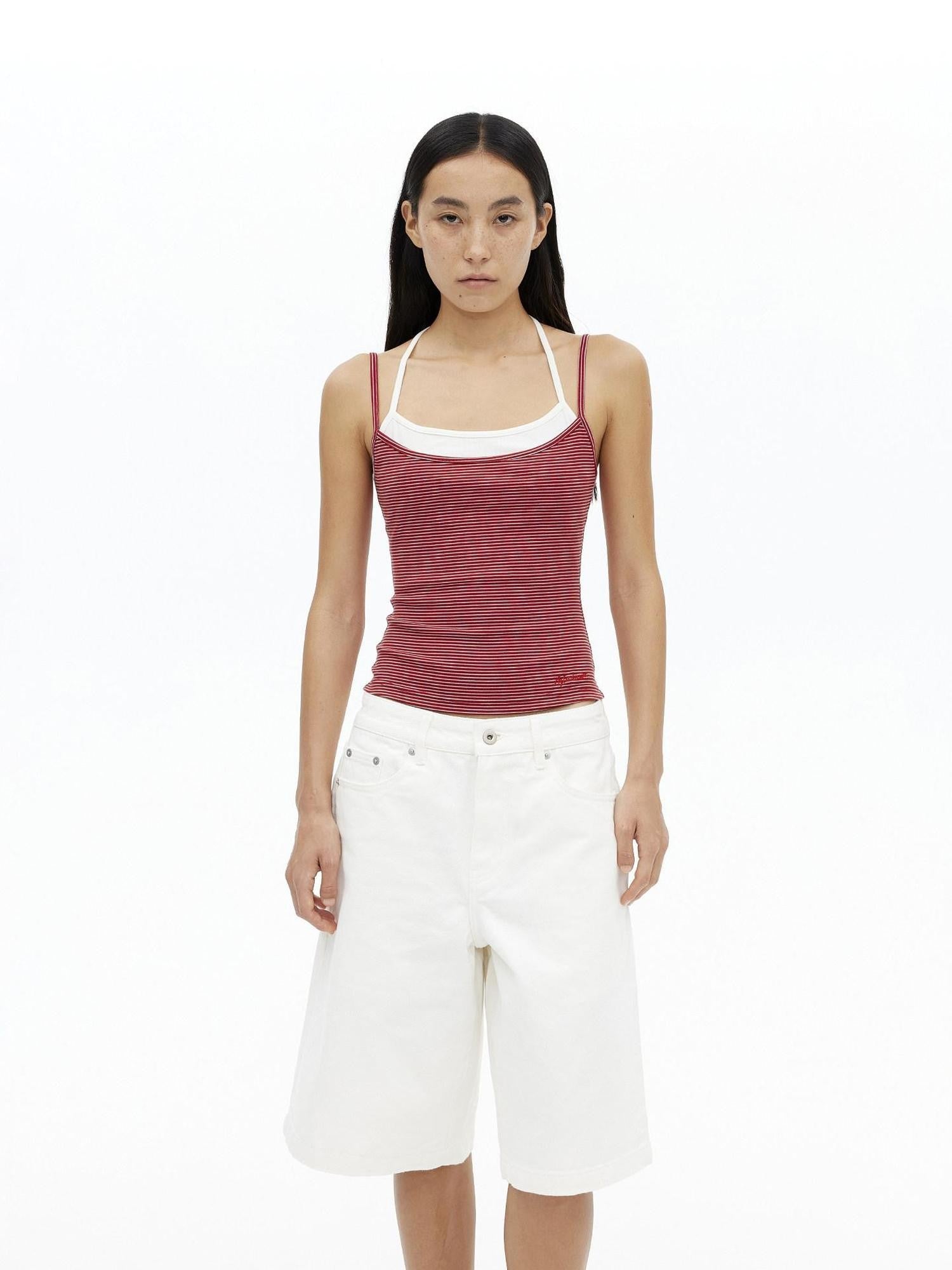 AFTADAWN Striped Colorblock Layered Halter Women&