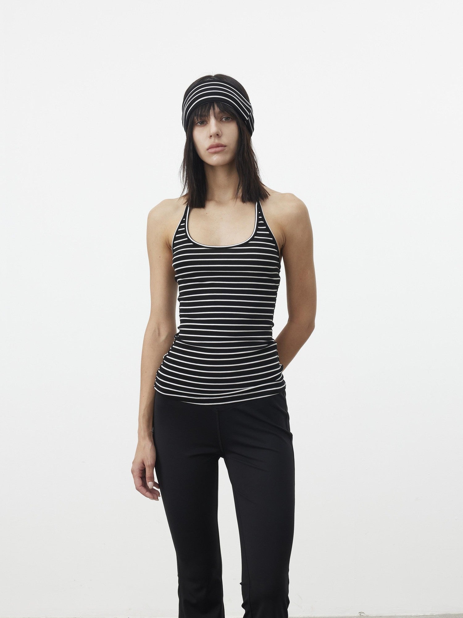 AFTADAWN Striped Cropped Halter Tie Women&