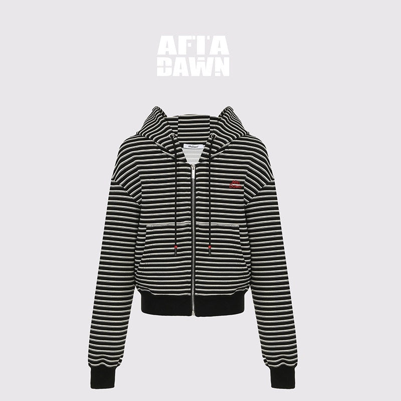 AFTADAWN_Striped_Embroidered_Hooded_Rib_Waist_Women&