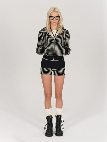 AFTADAWN Striped Embroidered Hooded Rib Waist Women&