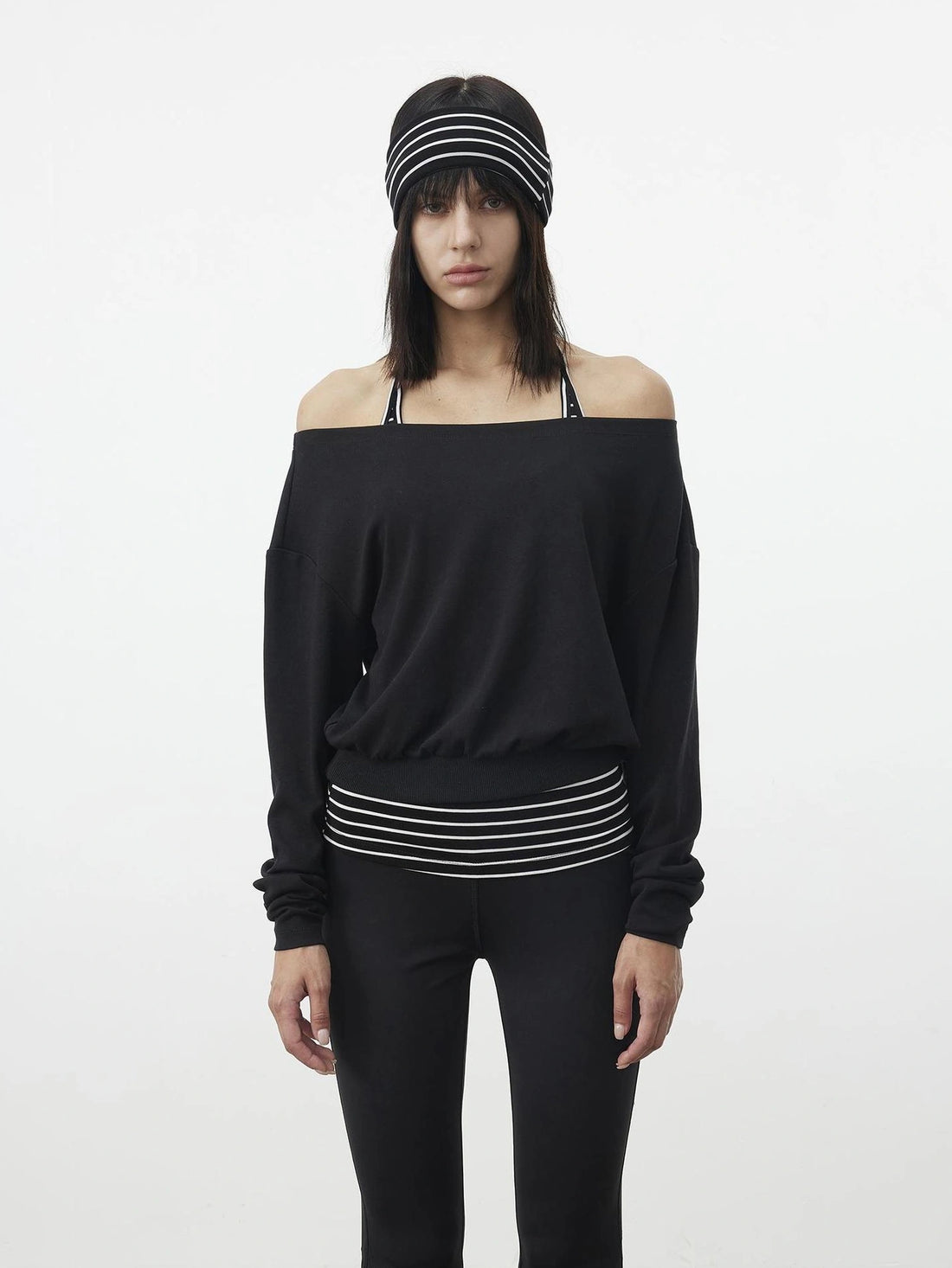 AFTADAWN Striped Halter Top And Oversized Off Shoulder Cover Set T-shirt