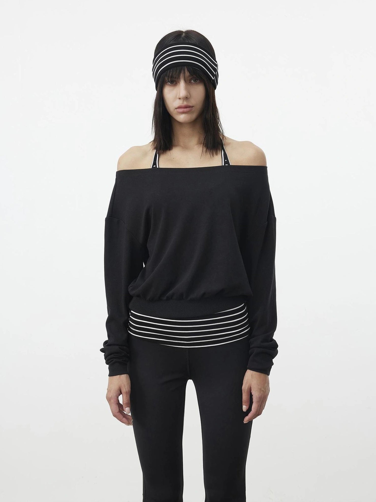 AFTADAWN Striped Halter Top And Oversized Off Shoulder Cover Set T-shirt