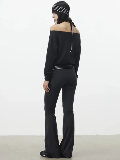 AFTADAWN Striped Halter Top And Oversized Off Shoulder Cover Set T-shirt