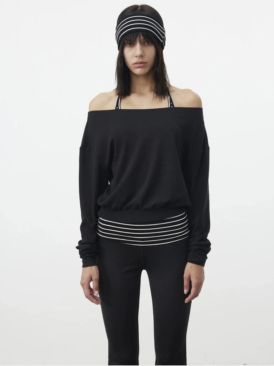 AFTADAWN Striped Halter Top And Oversized Off Shoulder Cover Set T-shirt