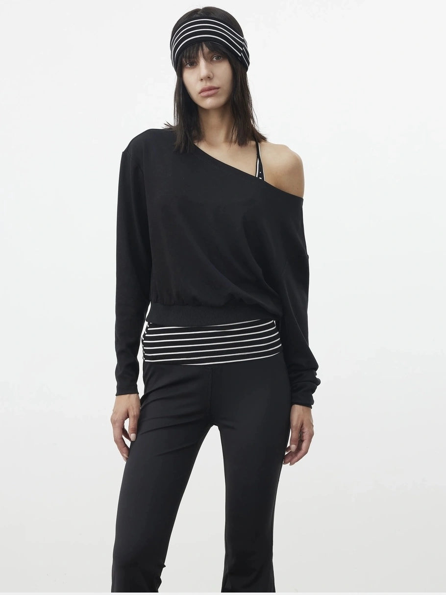 AFTADAWN Striped Halter Top And Oversized Off Shoulder Cover Set T-shirt