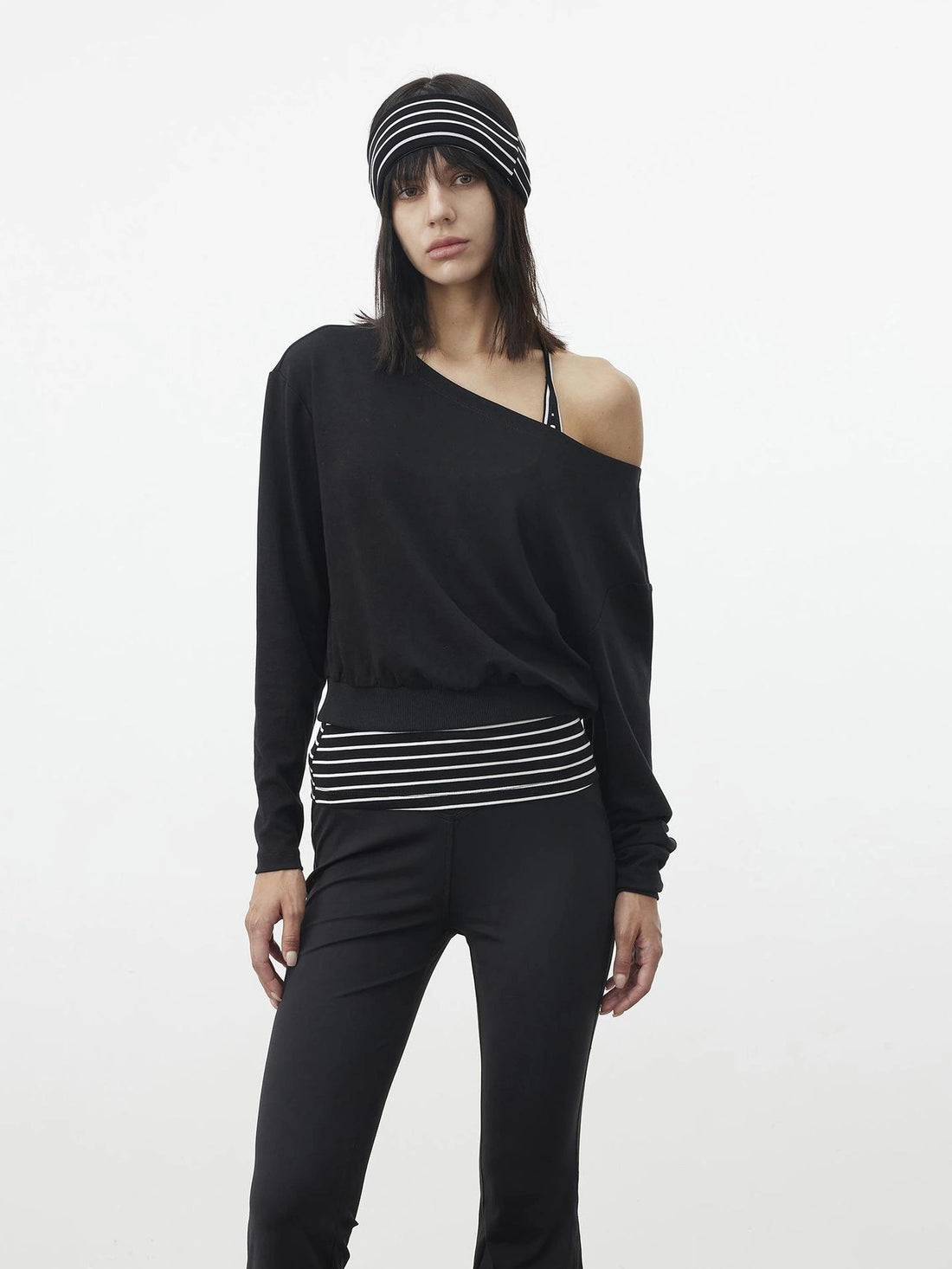 AFTADAWN Striped Halter Top And Oversized Off Shoulder Cover Set T-shirt