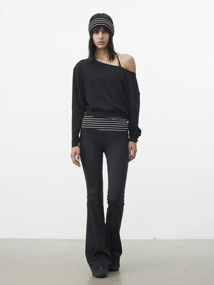 AFTADAWN Striped Halter Top And Oversized Off Shoulder Cover Set T-shirt