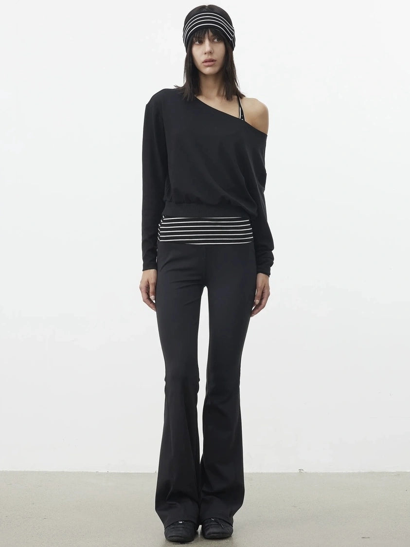 AFTADAWN Striped Halter Top And Oversized Off Shoulder Cover Set T-shirt