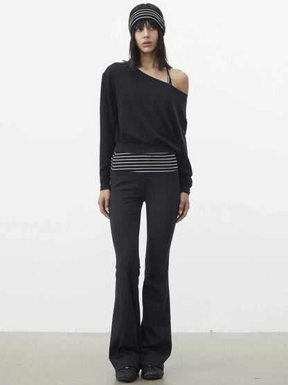 AFTADAWN Striped Halter Top And Oversized Off Shoulder Cover Set T-shirt