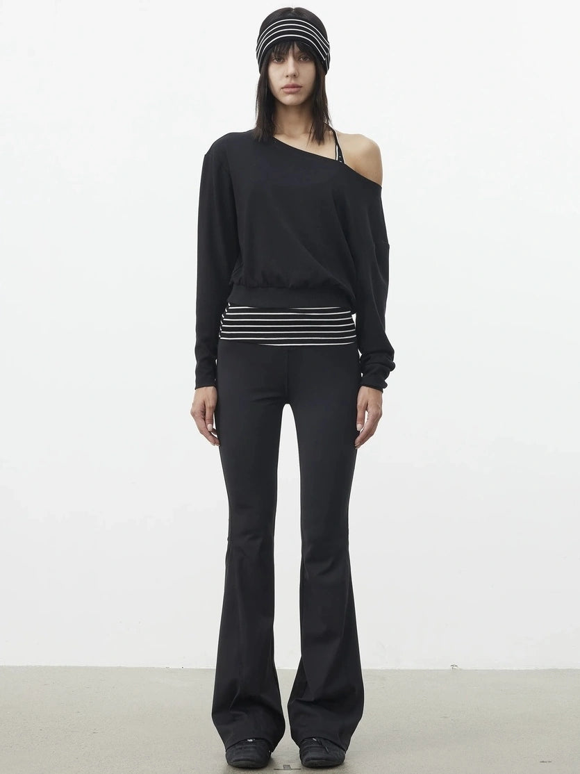 AFTADAWN Striped Halter Top And Oversized Off Shoulder Cover Set T-shirt