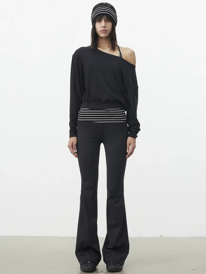 AFTADAWN Striped Halter Top And Oversized Off Shoulder Cover Set T-shirt