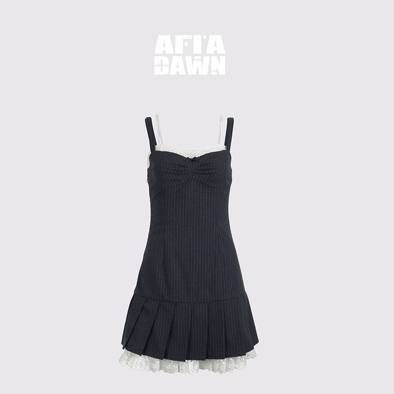 AFTADAWN_Striped_Lace_Spliced_Pleated_Aline_Women&
