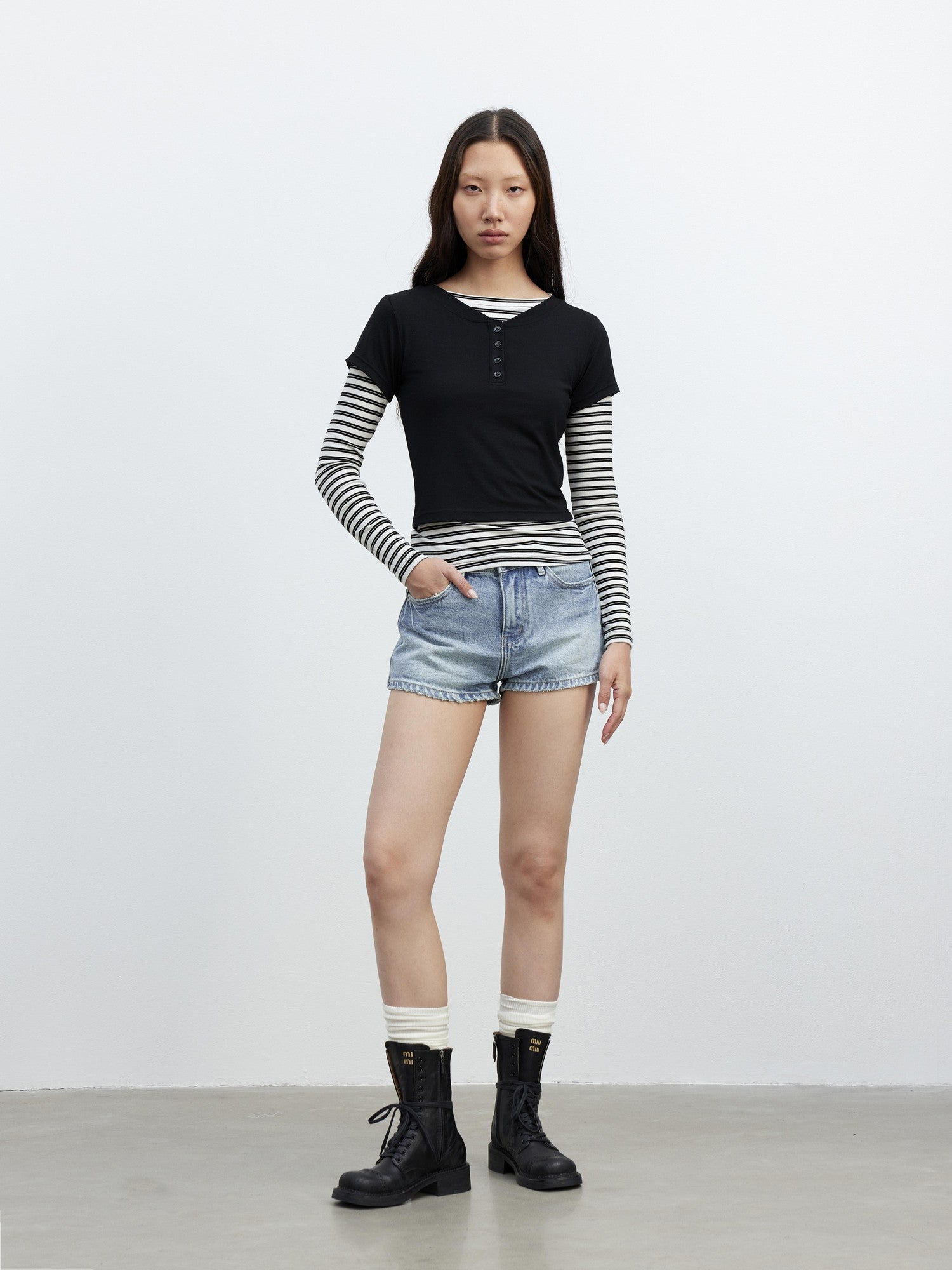 AFTADAWN Striped Layered Two Piece Splice Women&