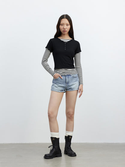 AFTADAWN Striped Layered Two Piece Splice Women&
