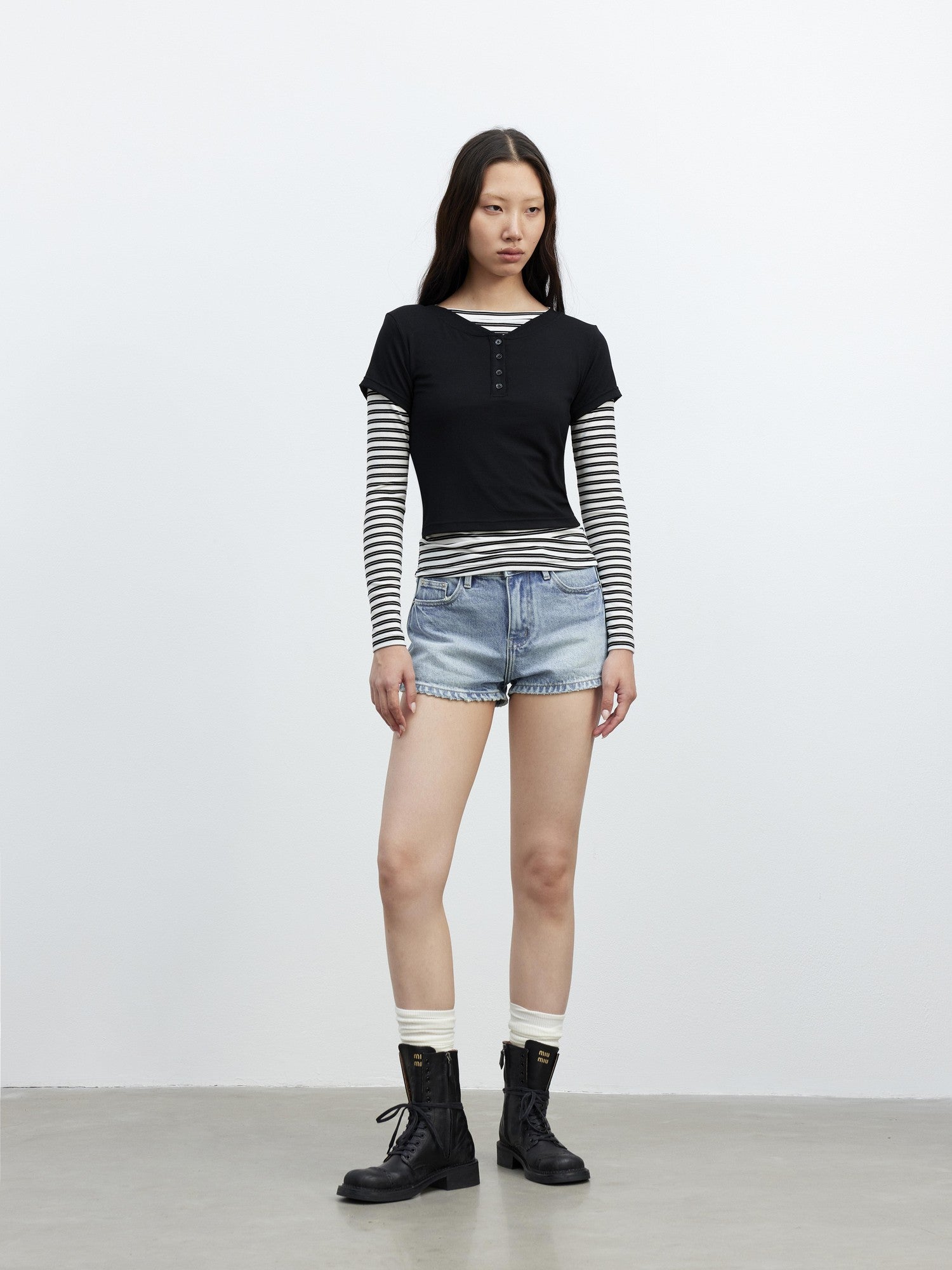 AFTADAWN Striped Layered Two Piece Splice Women&