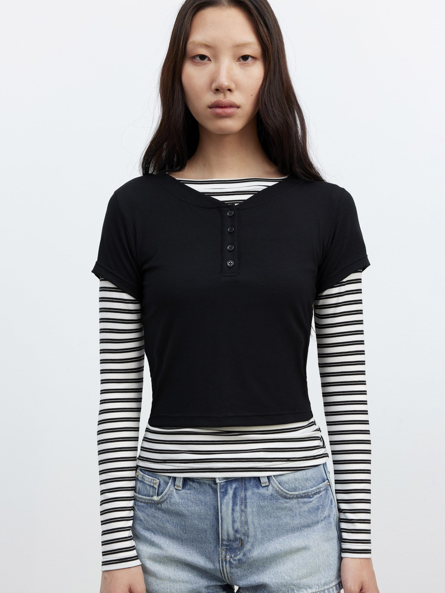 AFTADAWN Striped Layered Two Piece Splice Women&