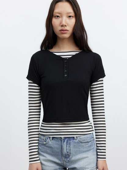 AFTADAWN Striped Layered Two Piece Splice Women&